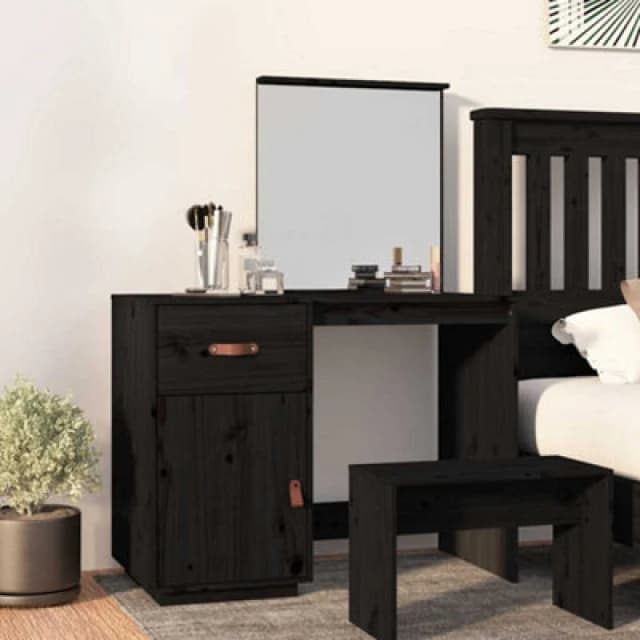 Vidaxl Dressing Table Black 95X50X134cm Solid Wood Pine, Black 820091