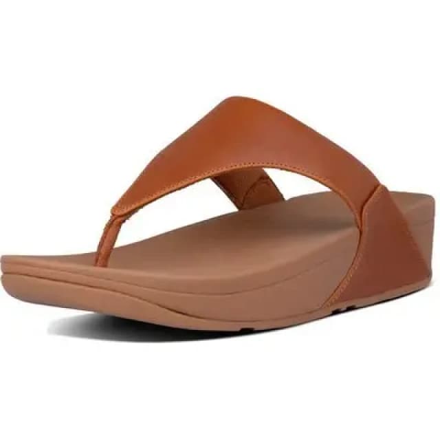 FitFlop Lulu Toe Post Leather Womens Wedge Sole Sandals - Light Tan - Size:UK 5