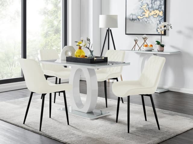 FurnitureboxUK FurnitureboxUK Giovani 4 Grey Dining Table & 4 Pesaro Black Leg Chairs in Cream Cream One Size Unisex 5056542664724