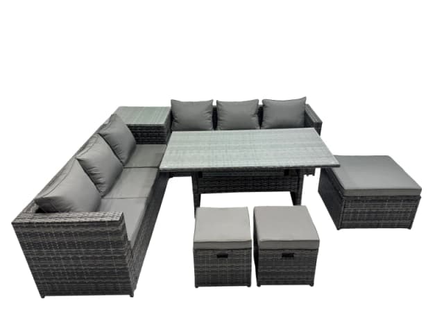 Fimous 9 Seater Outdoor Corner Sofa Set Garden Rattan Furniture Set in Dark Grey Dark Grey Unisex