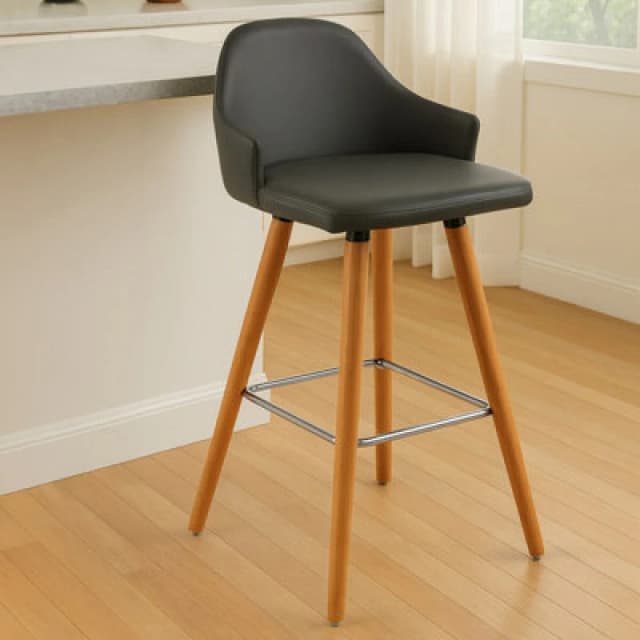 Premier Housewares Interiors by Premier Black Curved Backrest Bar Stool, Comfortable Seating Faux Leather Bar Stool, Easy to Clean Kitchen Bar Stool G