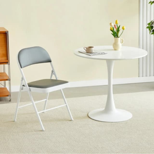 MCC Direct Single Folding Dining Chair Metal Frame Padded Seat Grey