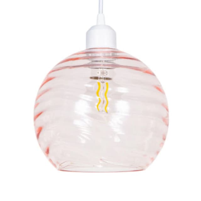 Happy Homewares Modern Designer Pink Circular Ribbed Glass Non Electric Pendant Lamp Shade