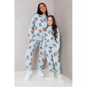 I Saw It First Light Blue Girls Teddy Repeat Print Oversized Joggers - Blue