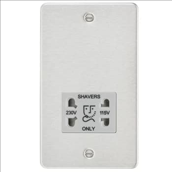 KnightsBridge Flat plate 115/230V dual voltage shaver socket - brushed chrome with grey insert