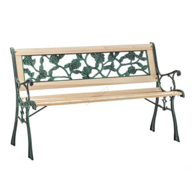 Birchtree 3 Seater Wooden Slat Garden Bench Seat Rose Style Cast Iron Legs