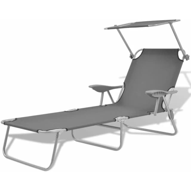 vidaXL Outdoor Sun Lounger with Canopy Patio Furniture Grey Steel 58x189x27 cm