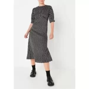 Missguided Polka Dot Ruched Satin Midaxi Dress - Black