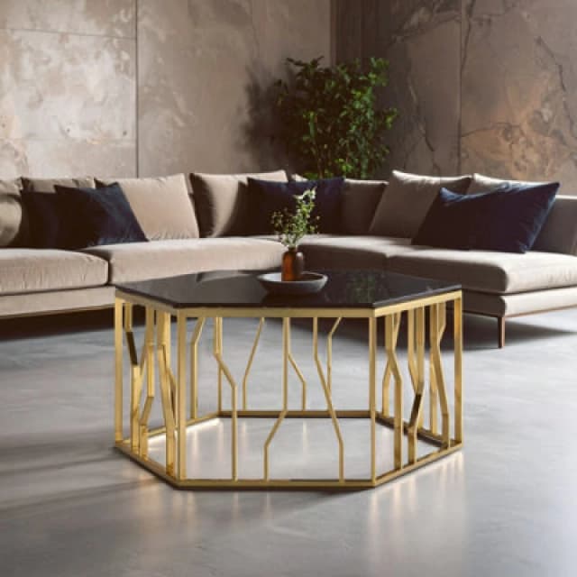 Premier Housewares Modern Hexagonal Coffee Table Sturdy Metal Decorative Table For Livingroom, Hexagonal Display Table Black