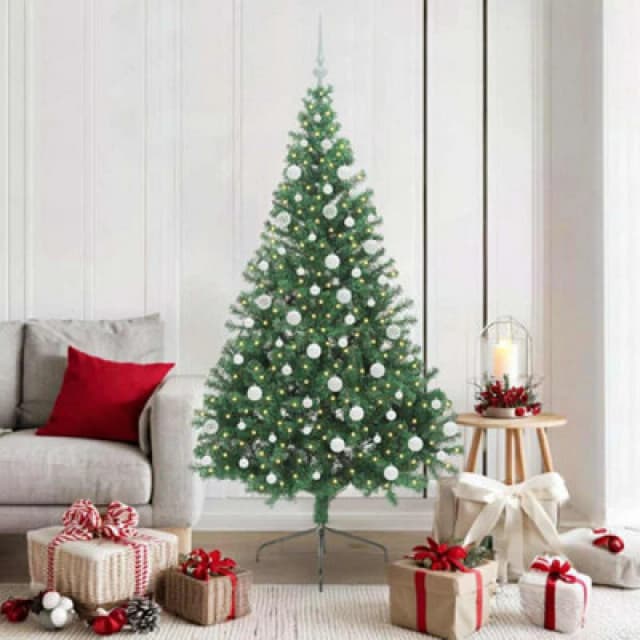 vidaXL Artificial Pre-lit Christmas Tree with White Balls Green 180cm PVC, Green 3397014
