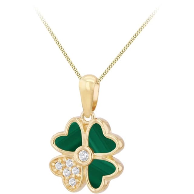 Be You 9ct Gold Synthetic Malachite CZ Flower Necklace Yellow Gold female 18in