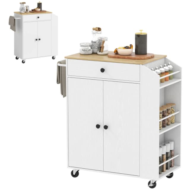 HOMCOM HOMCOM Kitchen Island with 3-Tier Spice Rack, Kitchen Cart with Towel Rack in White White One Size Unisex 5063603056428