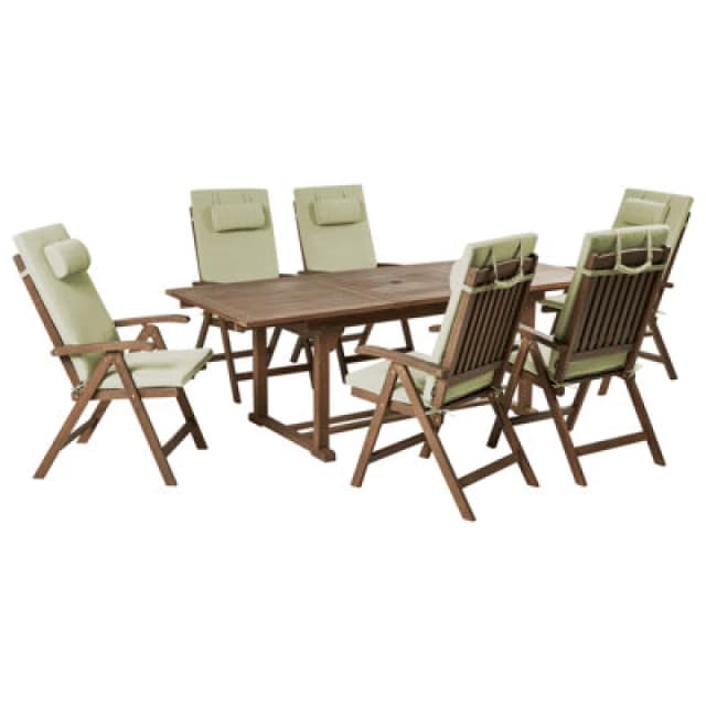 Beliani Garden Dining Set 6 Seater Amantea Premium Acacia Wood Green