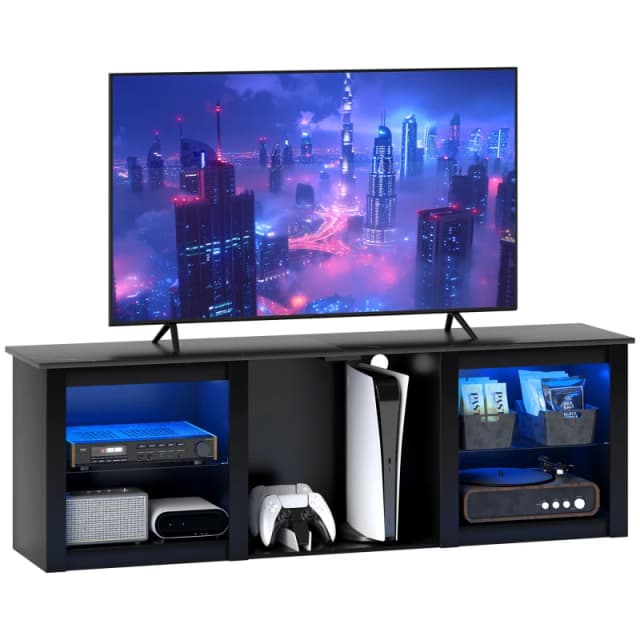HOMCOM 160cm TV Unit W/ LED Lights For 65" TV Modern TV Stand Cabinet Black TJ Hughes 5063603299726