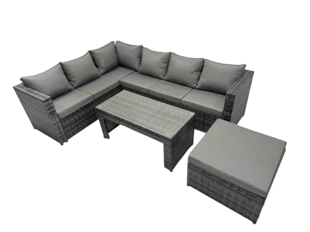 Fimous 4 Pieces Garden Furniture Corner Sofa &Big Footstool Dark Grey Mixed Dark Grey Unisex