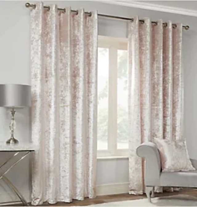 Alan Symonds - Luxury Modern Crushed Velvet Blush Fully Lined Ready Made Eyelet Ring Top Curtains 66x54 - Blush CVBLU6654