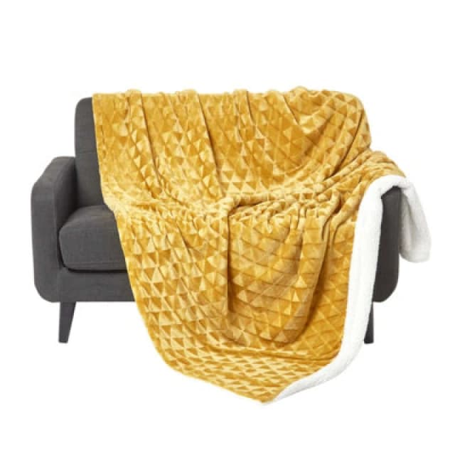 Homescapes Geometric Triangle Velvet Throw Mustard