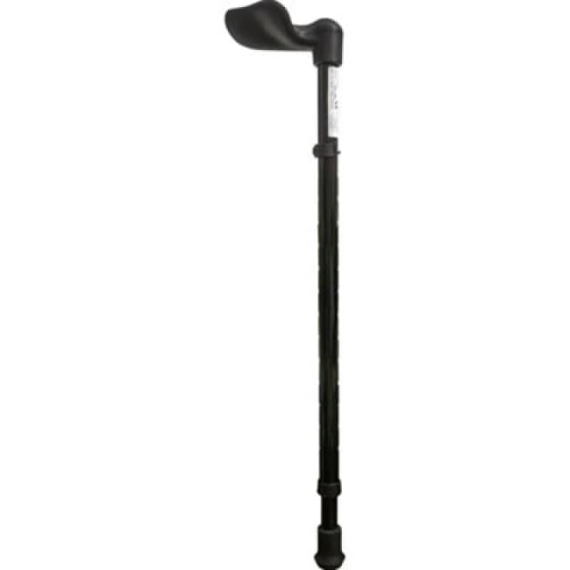 Loops Left Handed Ergonomic Handled Walking Stick - Telescopic Height - Gloss Black Black