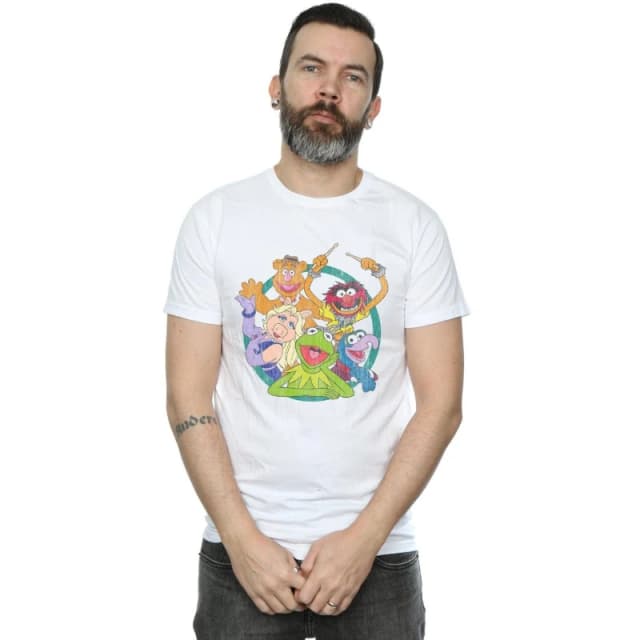 Disney Men The Muppets Group Circle T-Shirt in White Size: Small White S Male 5059308677211