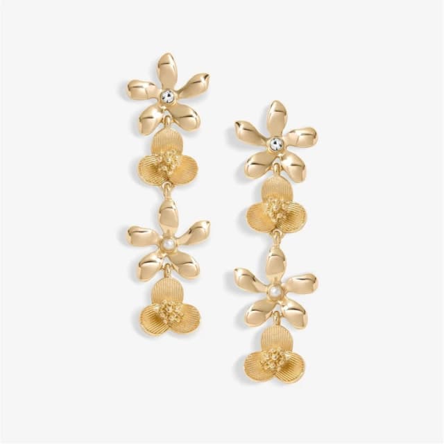 Mood Gold Mixed Flower Linear Drop Earrings Gold