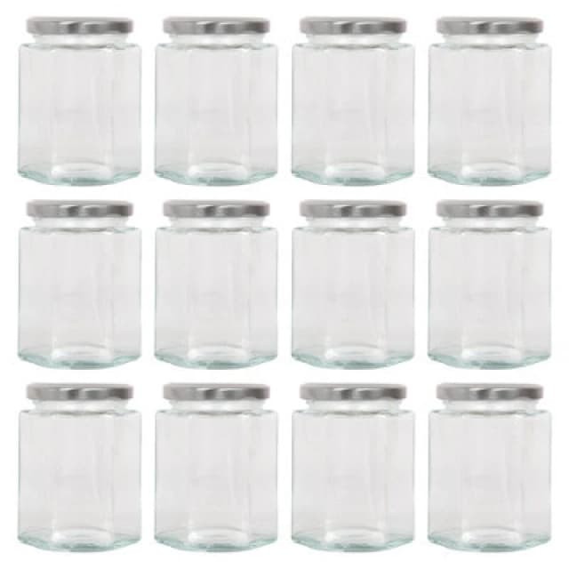 Argon Tableware Hexagonal Glass Jam Jars With Silver Lids - 250ml - Pack Of 12