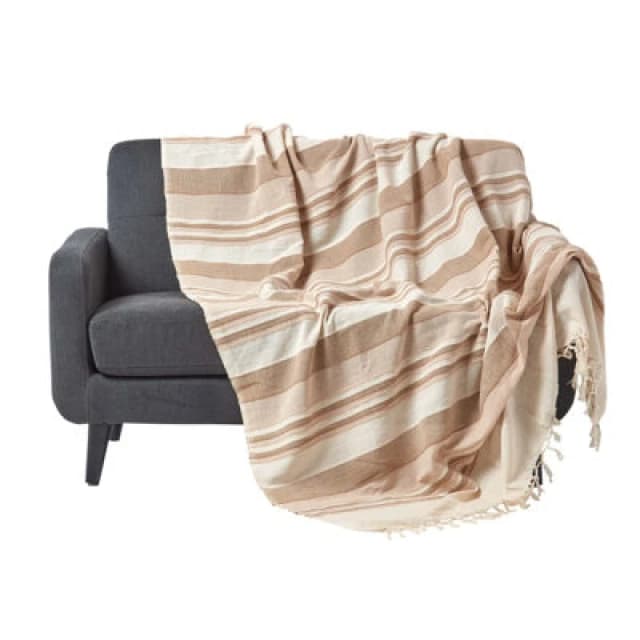 Homescapes Cotton Morocco Striped Beige Throw, 150 X 200 Cm