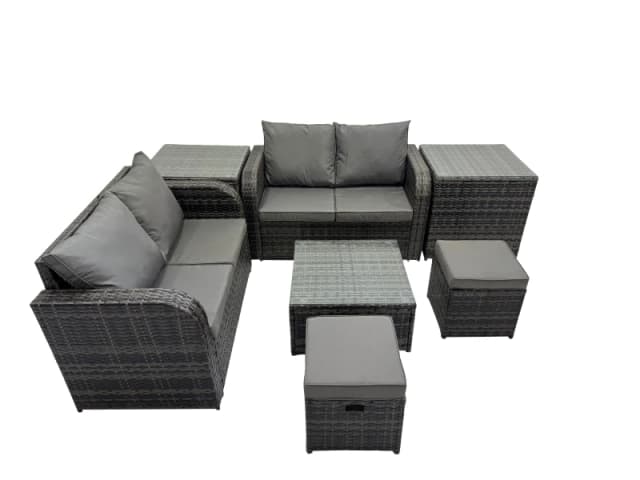 Fimous Love Sofa Square Coffee Table Set with 2 Side Tables 2 Small Stools in Dark Grey Dark Grey Unisex
