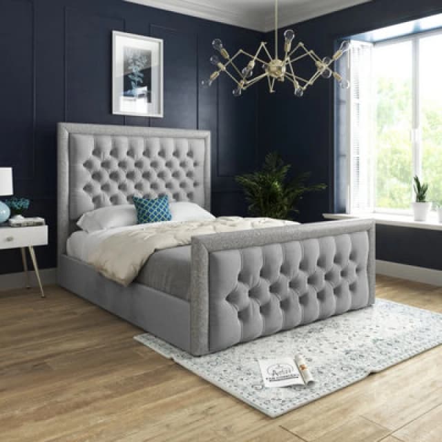 DS Living Cheltenham Glitter & Grey Velvet Upholstered Bed Frame Size: Single Grey Unisex Single