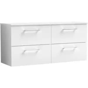 Nuie Arno Gloss White 1200mm Wall Hung 4 Drawer Vanity Unit with Worktop - ARN124W2 - Gloss White