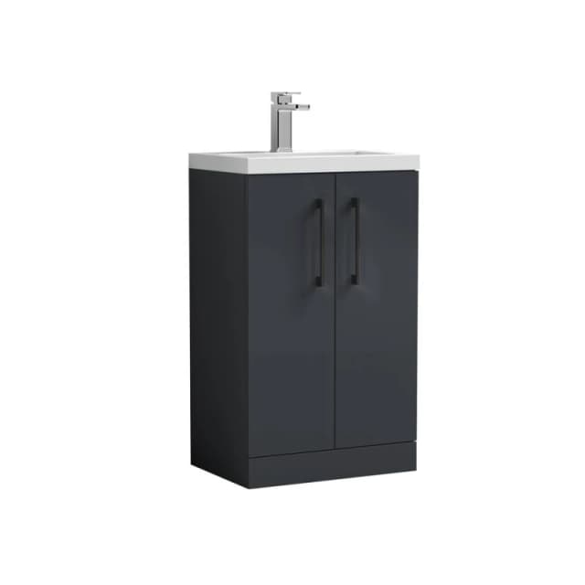 Balterley Level Compact Bathroom Cloakroom Vanity Basin Unit With Ceramic Basin, Black Handles, 500mm, Satin Dark Grey