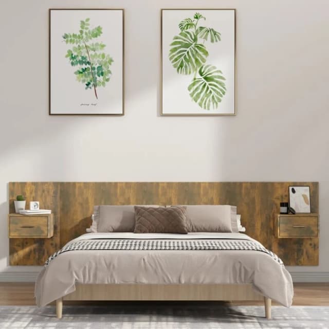 VIDAXL Bed Headboard with Cabinets Smoked Oak Engineered Wood Vidaxl 8720287121893