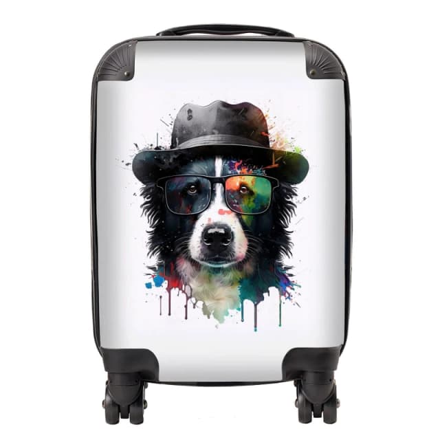 Warren Reed Designer Border Collie Dog Splashart Suitcase - Large