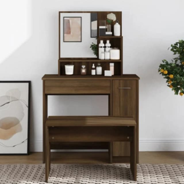 Vidaxl Dressing Table With Mirror Brown Oak 86.5X35X136 Cm, Brown 820495