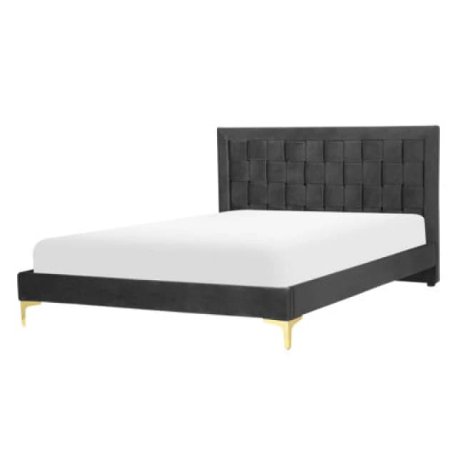 Beliani Bed Velvet Limoux 140 X 200 Cm (Eu Double) Black
