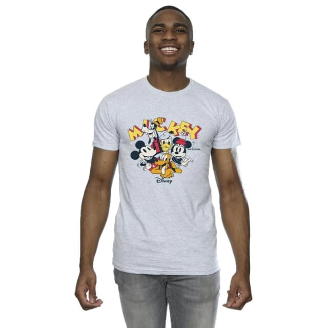 Disney Men Mickey Mouse Group T-Shirt in Grey Size: Small Grey S Male 5063153650732