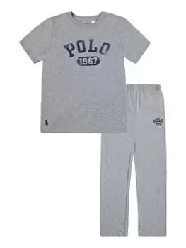 Ralph Lauren Boys Short Sleeve T-Shirt and Pants Lounge Set - Grey, Size M=10-12 Years