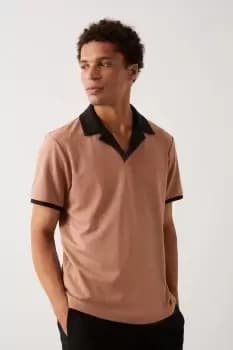 Short Sleeve Contrast Johnny Collar