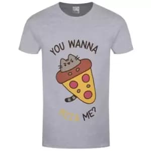 Pusheen Womens/Ladies You Wanna Pizza Me Heather Boyfriend T-Shirt (XL) (Grey Heather)