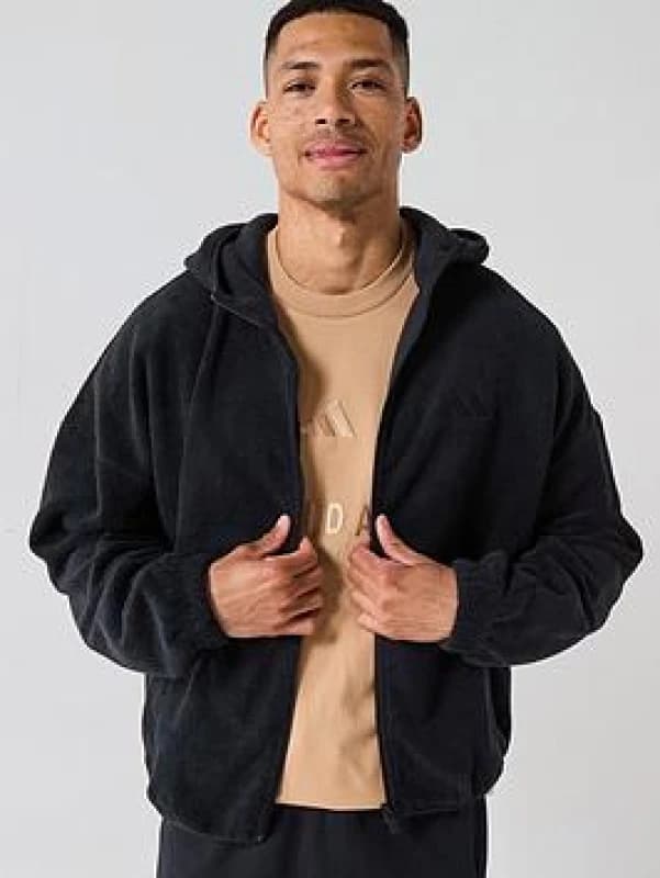 Adidas SPORTSWEAR Future Icons Fleece Zip-Up Sweatshirt Black Men M