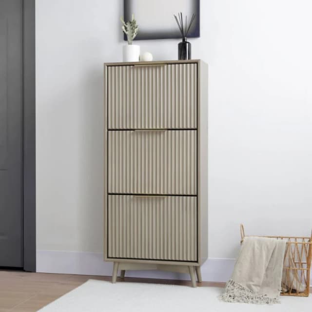 Home Garden Direct Monza Shoe Storage Cabinet with Fluted Doors Pale Ash in Grey Grey Unisex