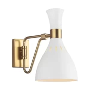 Joan 1 Light Dome Wall Light, Matt White, Burnished Brass, E27