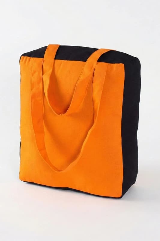 Homescapes Cotton Solid Orange Black Design Shopping Bag, 36 x 43 x 11cm Orange unisex