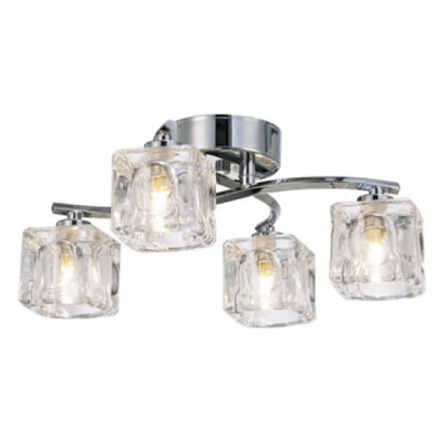 Happy Homewares Modern Polished Chrome 4-Bulb Ceiling Light With Square Clear Ice Cube Shades