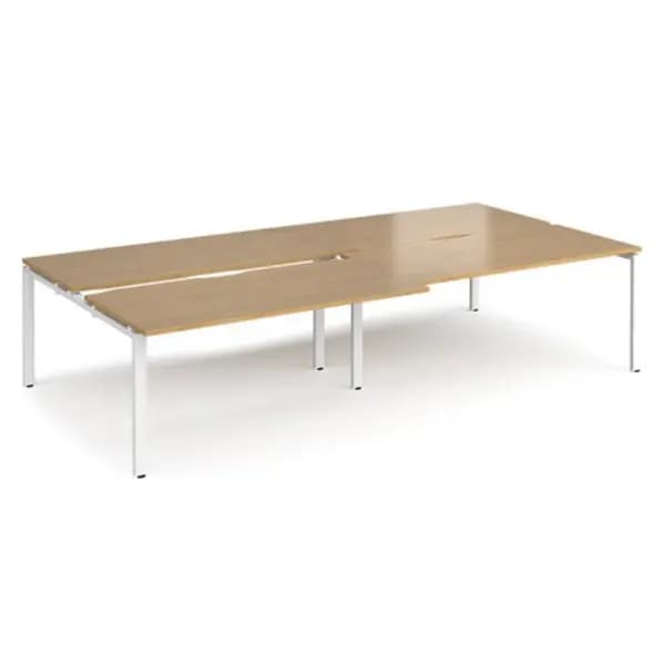Adapt Bench Desk 4 Person Rectangular Desks 3200mm With Sliding Tops Oak Tops With White Frames 1600mm Depth Adapt Oak STE3216-WH-O