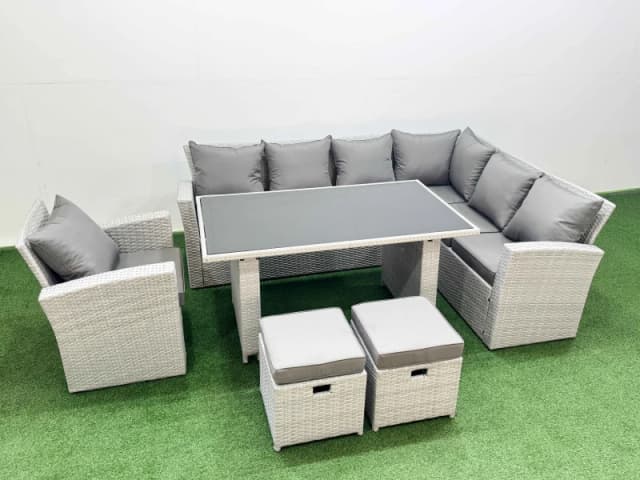 Fimous Outdoor Garden Furniture Sets 9 Seater Wicker Rattan Corner Sofa Sets in Light Grey Light Grey Unisex