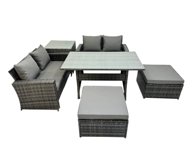 Fimous 6 Seater Outdoor Table Double Seat Sofa Side Table 2 Big Stools Set in Dark Grey Dark Grey Unisex