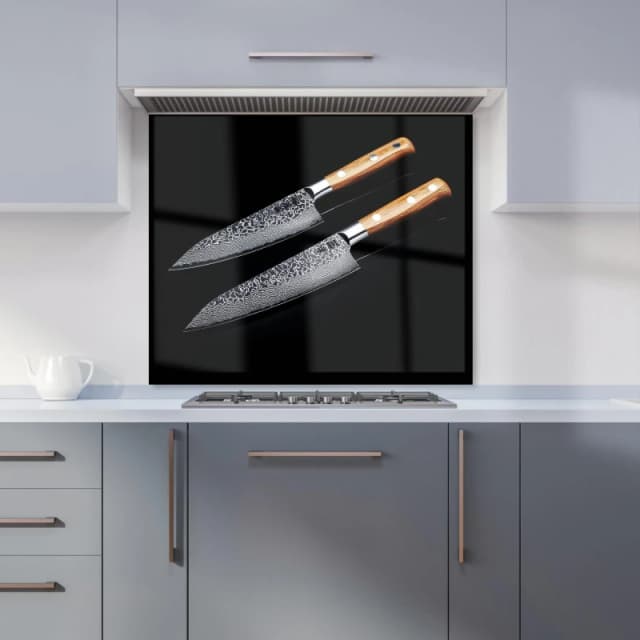 Warren Reed - Designer Artisan Japanese Knives in Focus Kitchen Splashback in Black Size: 600mm x 750mm Black Unisex 600mm x 750mm
