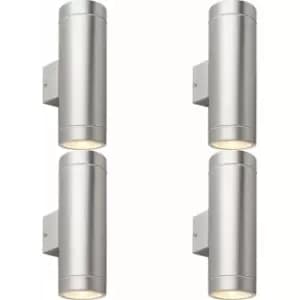 Loops - 4 pack Up & Down Twin Outdoor Wall Light - 2 x 7W GU10 LED - Brushed Steel