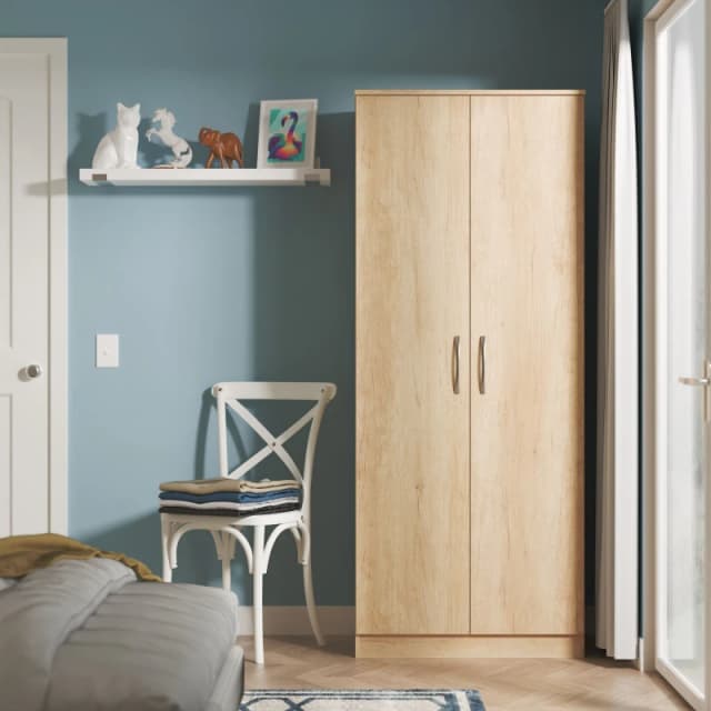 Ready Assembled 2 U Hampshire 2 Door Wardrobe (Ready Assembled) in Light Brown Light Brown Unisex