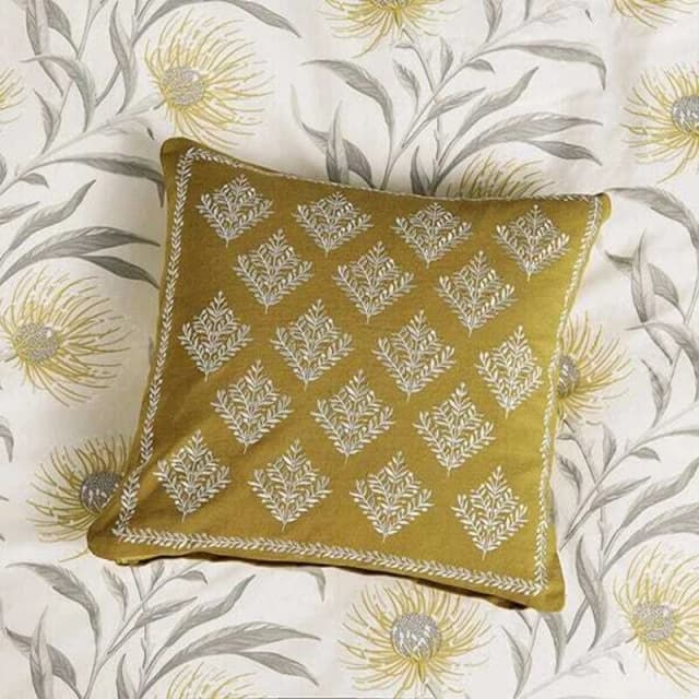 Sanderson 'Catherinae' Cotton/Linen Cushion Mustard